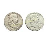 (2) 1952 Franklin Half Dollars silver
