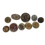 (10) Victorian metal picture buttons 19th century