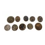 (10) Victorian metal picture buttons 19th century