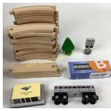 Wooden Train Tracks and Accessories with Train Car
