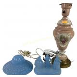 L E Smitth blue glass lamp base & shade (shade