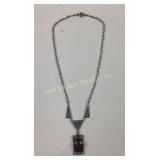 Art Deco filigree necklace enameled purple