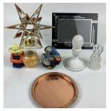 Art deco frame, satin milk glass candle holder,