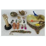Costume jewelry: earrings, necklace, brooch,