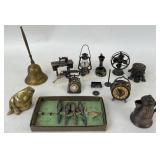 Brass items: pencil sharpeners, miniature items: