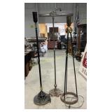 Trio of floor lamps - black/gold metal and