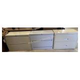 Trio of 2 drawer metal filing cabinets - beige &