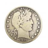 1911-D Barber Half Dollar Silver