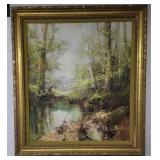 Oil on canvas - wooded landscape - signed lower