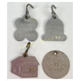 (4) Indiana dog tags 1933, 1956, 1958, 1963
