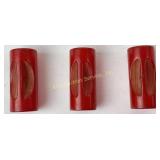 (3) cherry red Bakelite buttons Art Deco 13.132