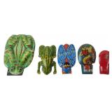 Tin litho noisemakers clackers frogs, duck,