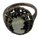Sterling ring with carved shell cameo &
