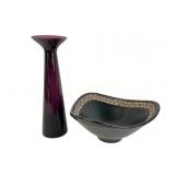 MCM Glass Vase and Triangular Ceramic Bowl