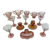 Pink Depression Glass Stemware, Cream and sugar Bo