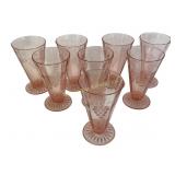 Pink Depression Glass cups with Etched Grapevine D