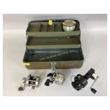 Sport king tackle box, Mitchell 301 reel,