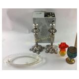 Amberina Crackle Glass Vase and Iridescent Goblet