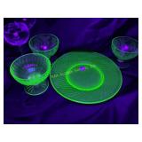 Green Uranium Glassware and Etched Glass Goblets