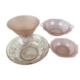 Pink Depression Glass Bowls With Floral designs