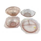 Pink Depression Glass Bowls and Divided Plate