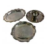 Silver-Plated Serving Trays and Relish Dish with O