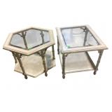 (2) end tables, painted with cane shelf and