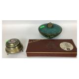 Mid Century green patinated metal box with daisy