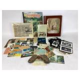 Ephemera: postcards, newspaper clippings,