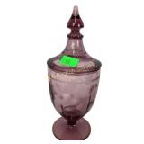 Amethyst depression etched glass covered candy