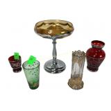 Arber Bros chrome & amber glass compote, antique