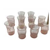 Pink Depression Glass Tumblers with Etched Floral