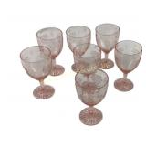 Pink Etched Depression Glass Goblets With Grape Mo