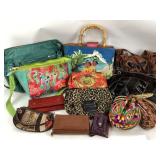 Purses: blue leather, Leoma lovegrove flamingos,