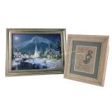Framed Winter Scene Print and Framed Bear Poem Art