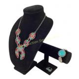 Squash blossom style necklace, bracelet with