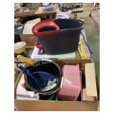 Tobi steamer, Coleman cooler, plastic buckets,