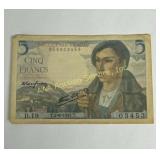 1943 France 5 Francs currency note