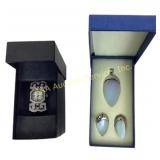 Polite pendant and drop earrings set in box.