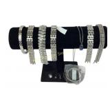 Rhinestone bracelets.  Silver tone bangle