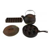 Cast Iron Teapot, Cornbread Mold, and Aebleskiver
