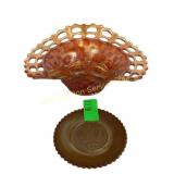 Carnival glass reticulated bowl, chocolate slag