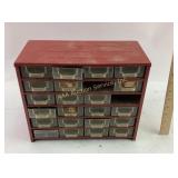 Red Metal Storage Cabinet with Clear Plastic Drawe