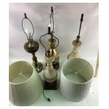 Table Lamps with Harps, Finials, and Two White Lam