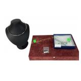 Costume jewelry: necklaces and earrings.  Velvet