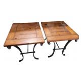 (2) wood end tables with metal legs, 24 z 28 x 24