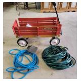 Radio Flyer Town & Country wagon, (2) garden hoses