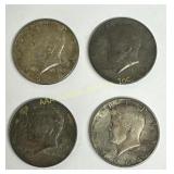(4) Kennedy Half Dollars 90 percent silver 1964