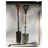 Gardening Tools Including Shovels, Rake, and Pry B