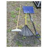 Carpet Rake, Snow Shovel, Rake & Tomato Cages (2)